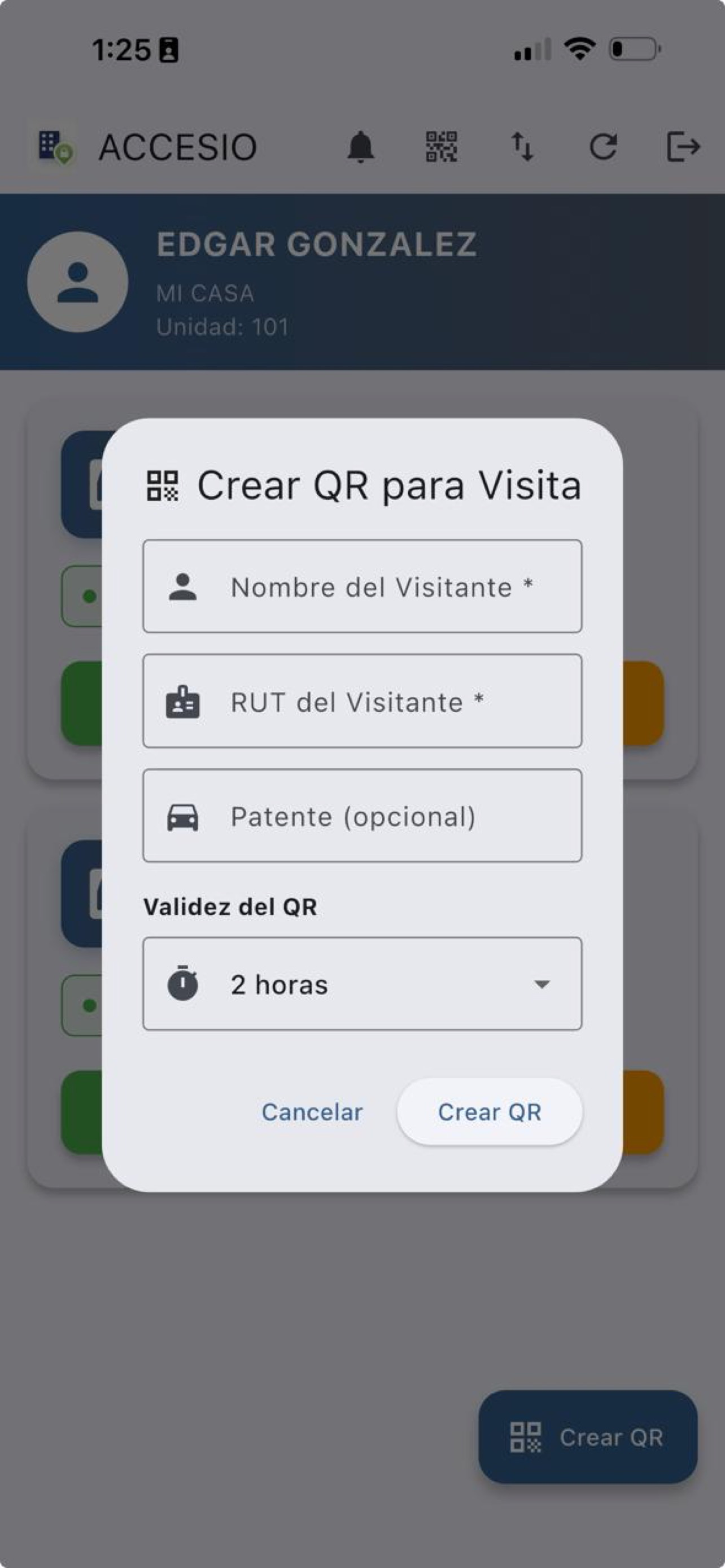 Formulario para crear QR de visita