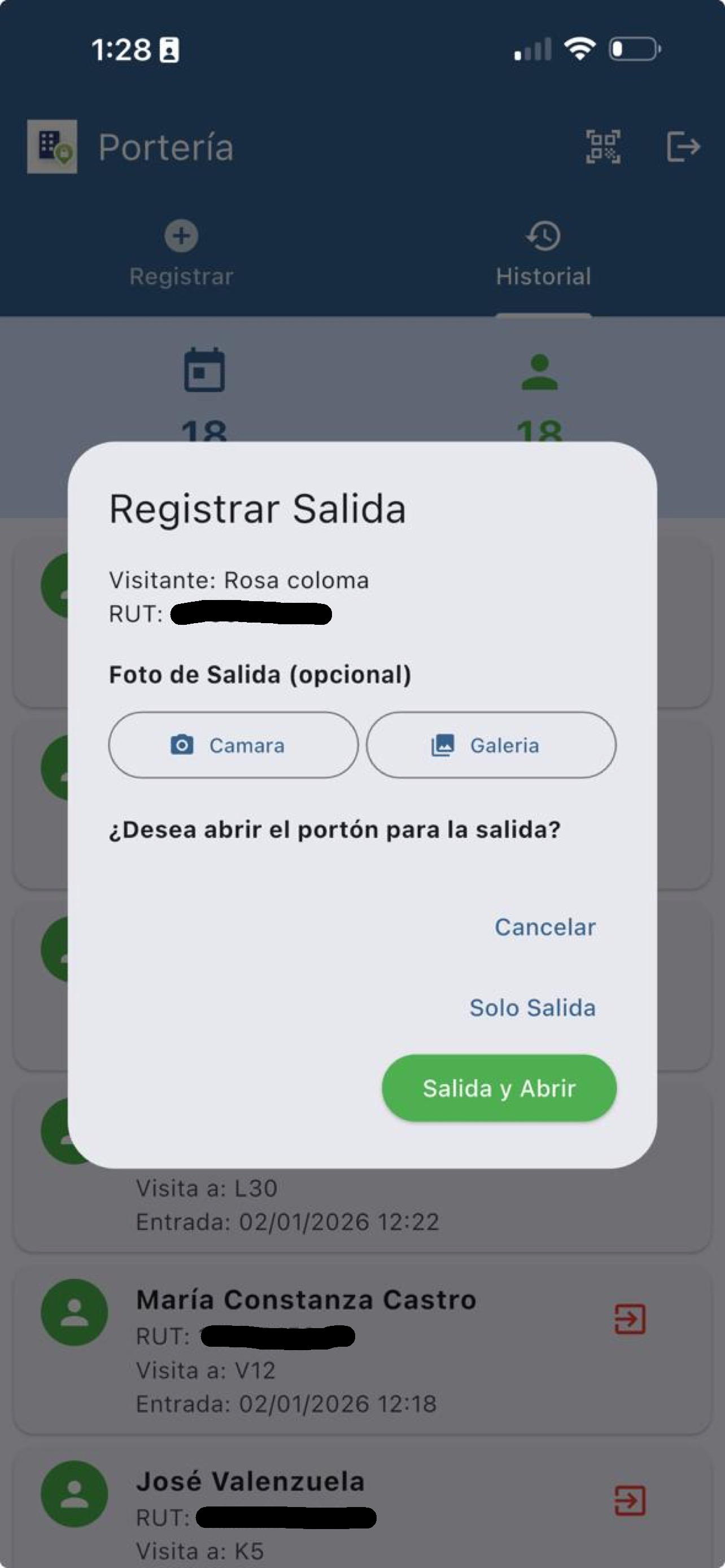 Dialogo para registrar salida